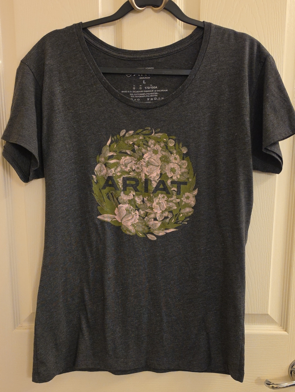 Ariat Charcoal Tee with Pink Floral Wreath